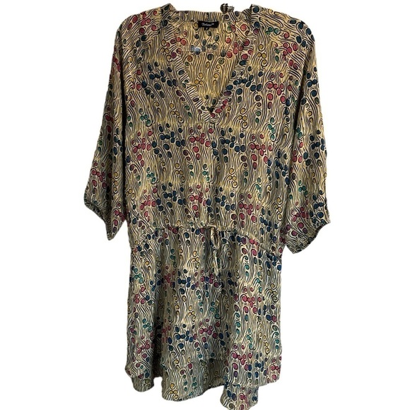 Tolani silk dress drawstring waist v neck small lined bottom ruffle - Picture 1 of 7